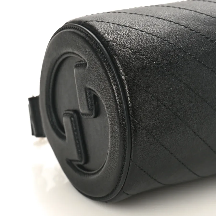 Gucci Mini Diagonal Stitched Blondie Barrel Shoulder Bag Black Sakai Be Green Calfskin Leather Silver Hardware