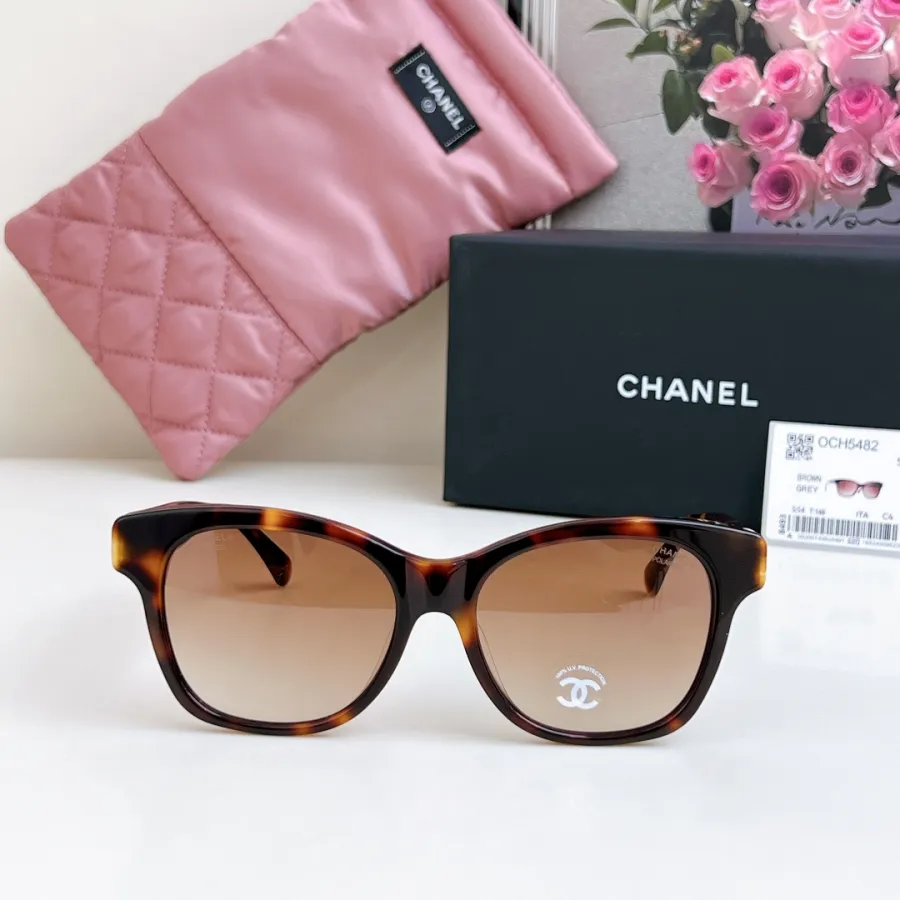 CHANEL square frame pearl glasses leopard-print black color SIZE 54-17-140
