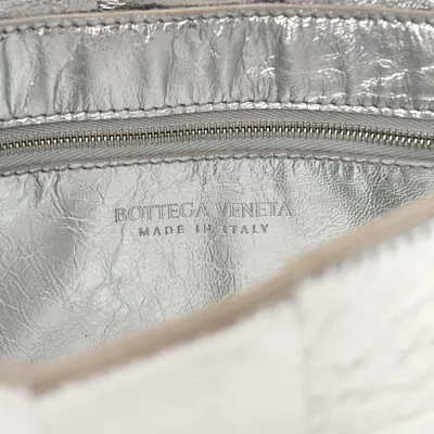 Bottega Veneta Maxi Intrecciato Cassette Crossbody Bag Metallic Silver Lambskin Leather