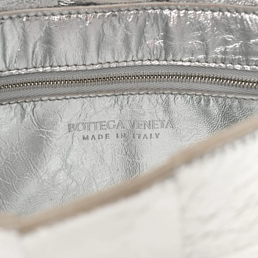 Bottega Veneta Maxi Intrecciato Cassette Crossbody Bag Metallic Silver Lambskin Leather