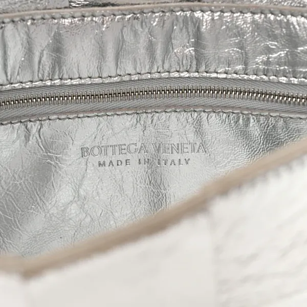 Bottega Veneta Maxi Intrecciato Cassette Crossbody Bag Metallic Silver Lambskin Leather - Image 2