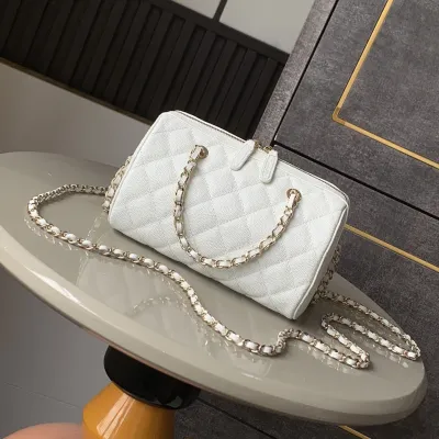 Chanel Quilted Caviar Leather White / Light apricot color Crossbody Bags