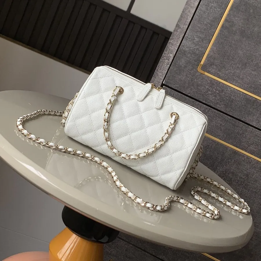 Chanel Quilted Caviar Leather White / Light apricot color Crossbody Bags