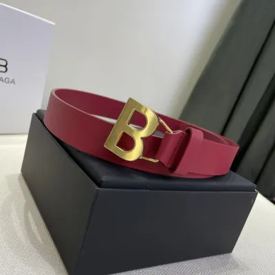 Balenciaga Women's Single B Buckle Belt In Pink/Pale Pink/Black Smooth Calfskin With Gold/Silver Hardware 30mm