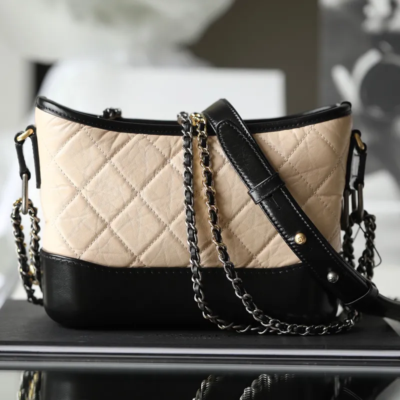 Chanel Apricot with black Bag Quilted Calfskin Leather Shoulder Bags Crossbody Bags