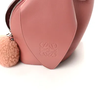 Loewe Bunny Shoulder Bag Small Peach Bloom Calfskin Leather & Shearling Silver Hardware