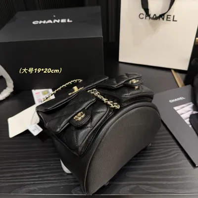 Chanel Red / Green / Silver /Purple / Milk Tea Color / Black Quilted  Caviar Leather Backpacks