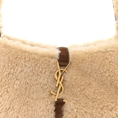 Saint Laurent Mini Le 5 À 7 Hobo Natural Beige Shearling Gold Hardware