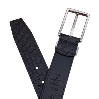 Louis Vuitton Men's Pont Neuf Belt In Blue/Black Logo-Embossed Calfskin With Silver Hardware 35mm