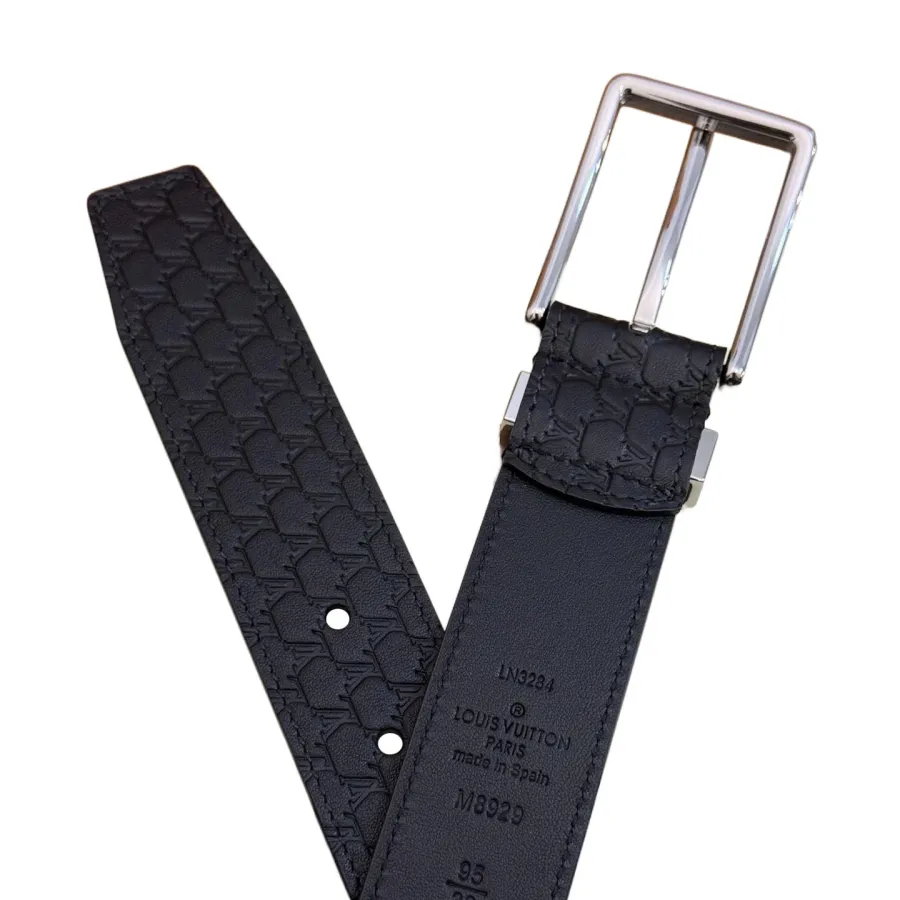 Louis Vuitton Men's Pont Neuf Belt In Blue/Black Logo-Embossed Calfskin With Silver Hardware 35mm