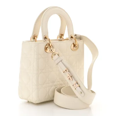 Dior Small My ABCDior Lady Dior White Cannage Lambskin Leather Gold Hardware