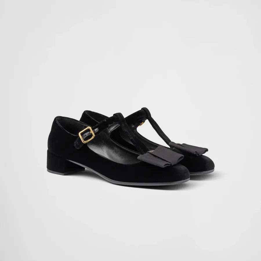 PRADA Velvet Black High Heels Shoes Mary Jane Shoes