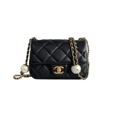 Chanel Double pearl CF chain bag 17/20.5cm White/Black Crossbody Bags