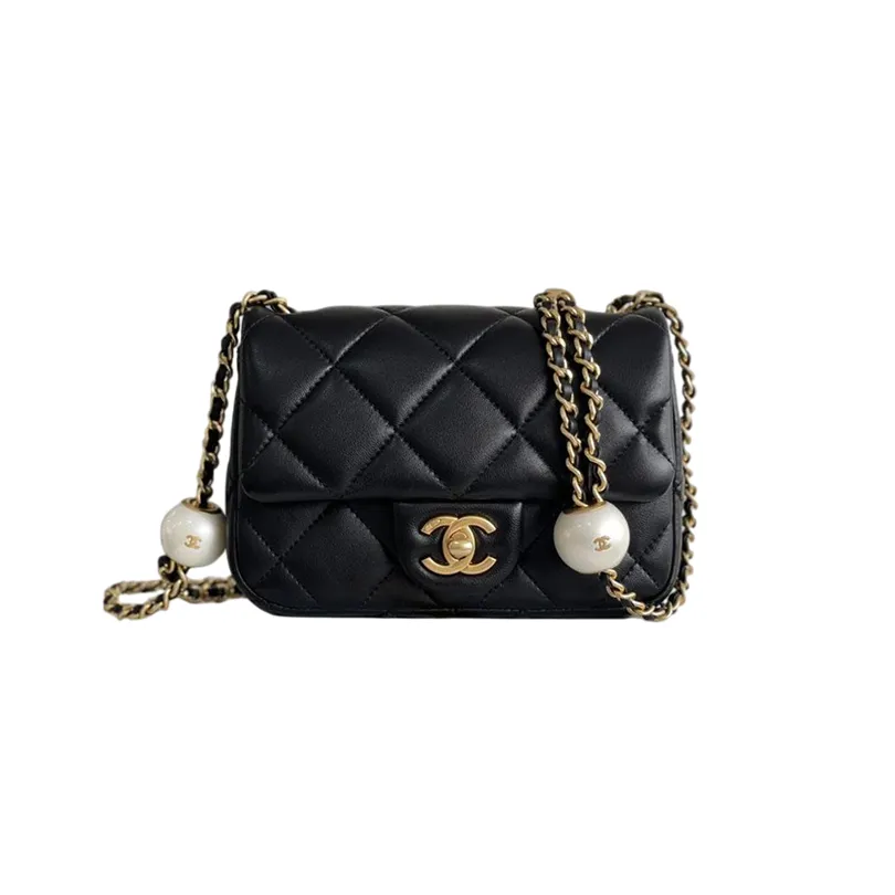 Chanel Double pearl CF chain bag 17/20.5cm White/Black Crossbody Bags