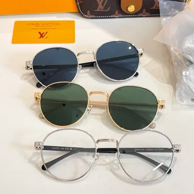 Louis Vuitton round frame glasses olive/blue/silver color Size 51口20-140