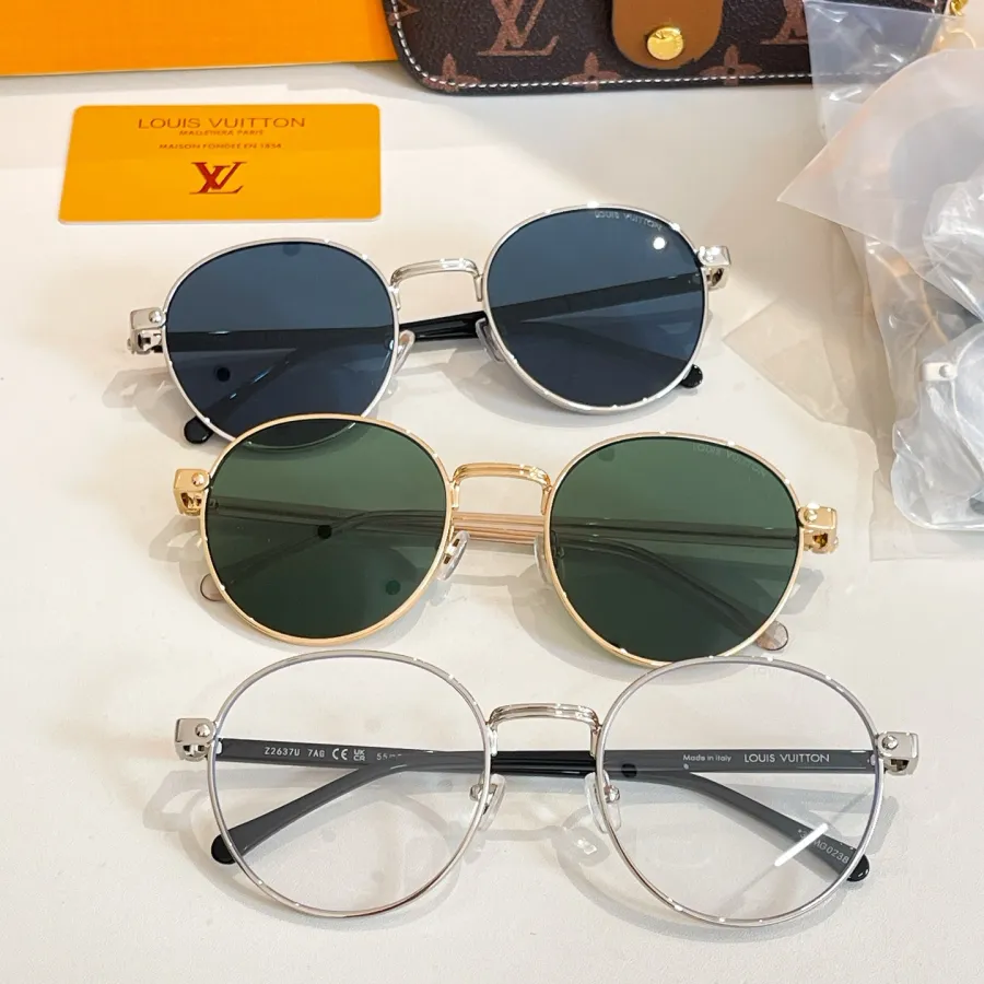 Louis Vuitton round frame glasses olive/blue/silver color Size 51口20-140