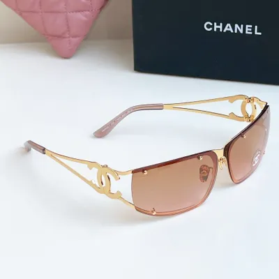 CHANEL square frame glasses rose gold color size 64-11-120