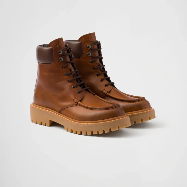 PRADA Lace-up ankle boots in cognac leather - Image 2