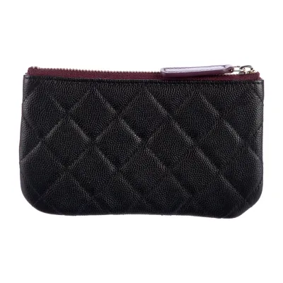 Chanel Medium Interlocking CC Logo Pouch Black Caviar Leather Silver Hardware