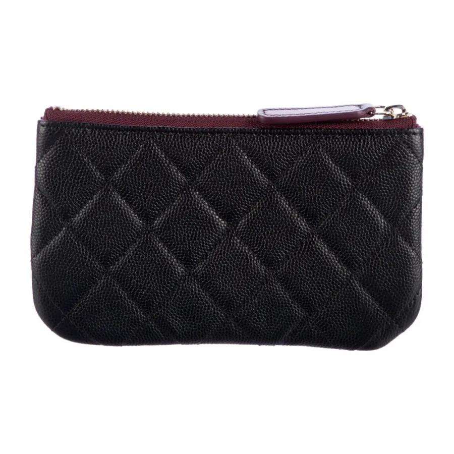 Chanel Medium Interlocking CC Logo Pouch Black Caviar Leather Silver Hardware