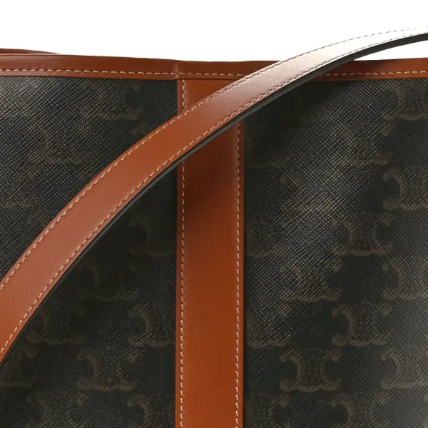 Celine Small Bucket Bag Tan Triomphe Canvas & Calfskin Leather Gold Hardware - Image 7