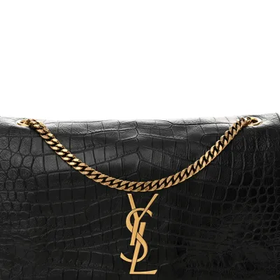 Saint Laurent Medium Kate Satchel Black Reversible Embossed Monogram Calfskin & Crocodile Leather Aged Gold Hardware