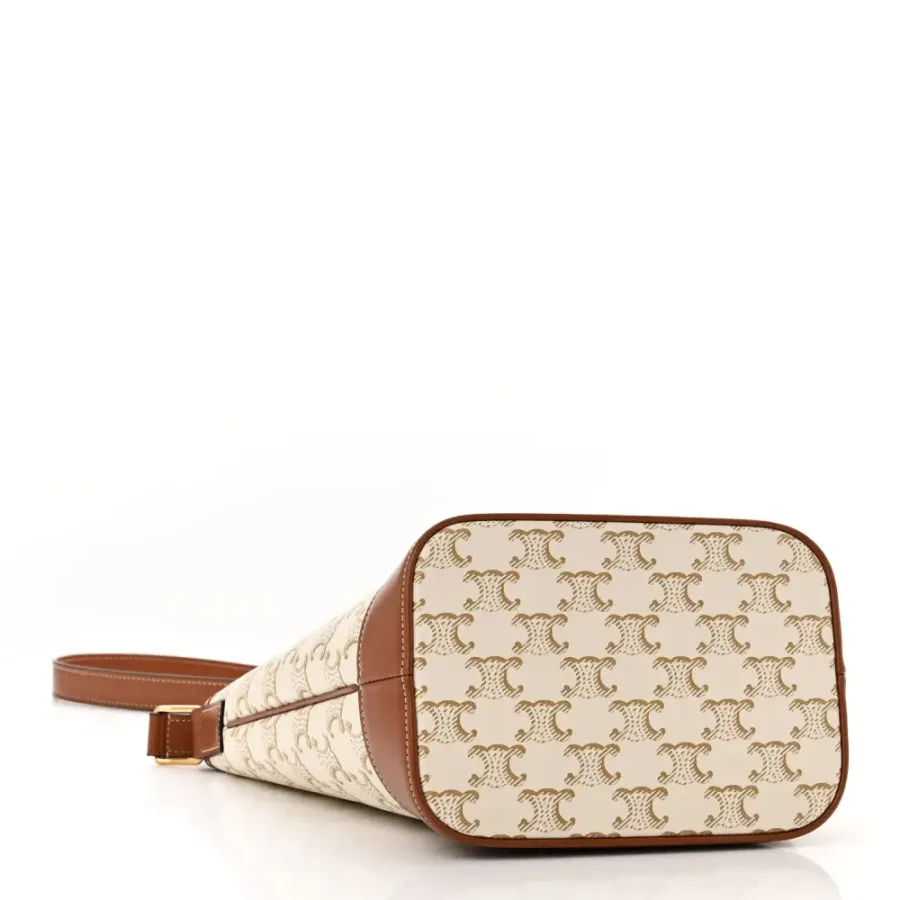 Celine Small Bucket Bag White Triomphe Canvas & Calfskin Leather Gold Hardware