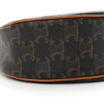 Celine Medium Ava Shoulder Bag Tan Triomphe Canvas & Calfskin Leather Gold Hardware