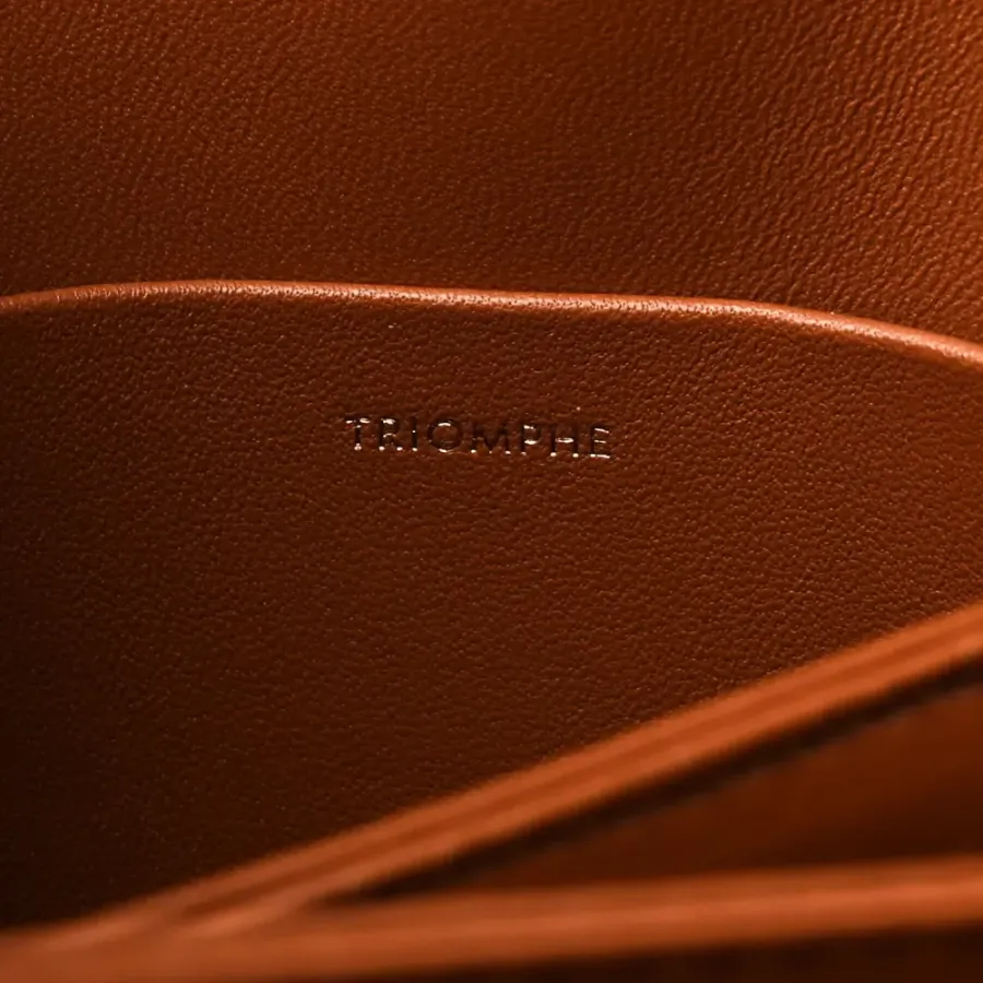 Celine Small Teen Triomphe Bag Tan Calfskin Leather & Triomphe Canvas Gold Hardware