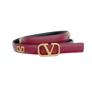 Valentino V Buckle Belt In Red Calfskin With Gold Hardware 20mm
