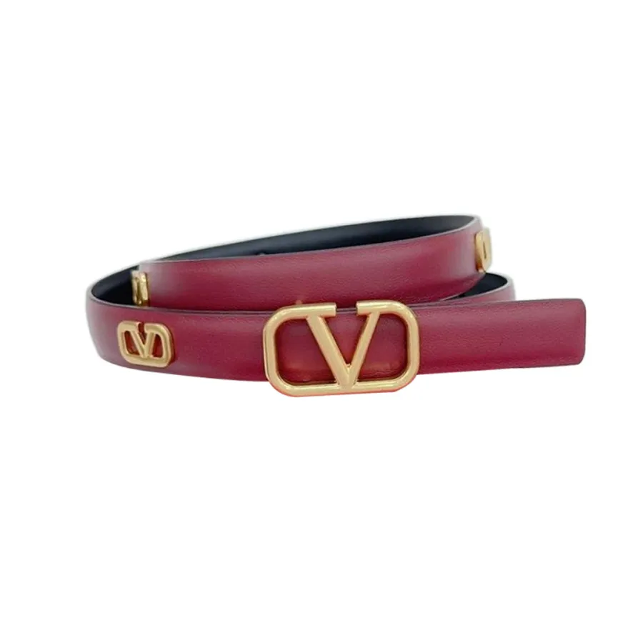 Valentino V Buckle Belt In Red Calfskin With Gold Hardware 20mm