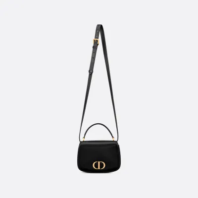 Dior Medium 30 Montaigne Avenue Top Handle Bag In Black Ribbed Calfskin With Gold Hardware