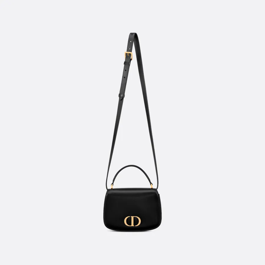Dior Medium 30 Montaigne Avenue Top Handle Bag In Black Ribbed Calfskin With Gold Hardware