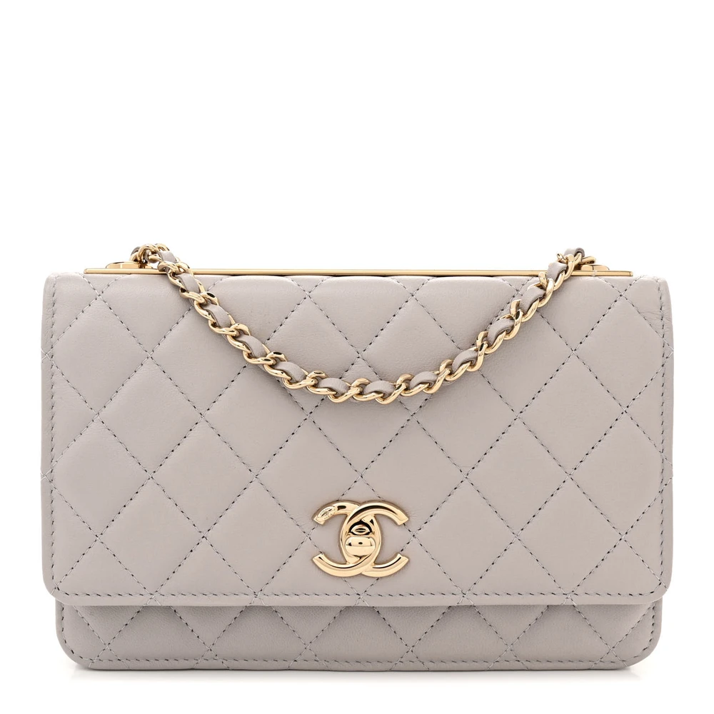 Trendy Chanel Wallet On Chain - Couro de Cordeiro Cinza