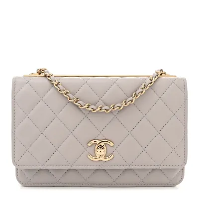 Trendy Chanel Wallet On Chain - Grey Lambskin