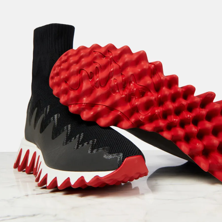 Christian Louboutin Black medium - barrel high - stretch fleece fabric sneakers