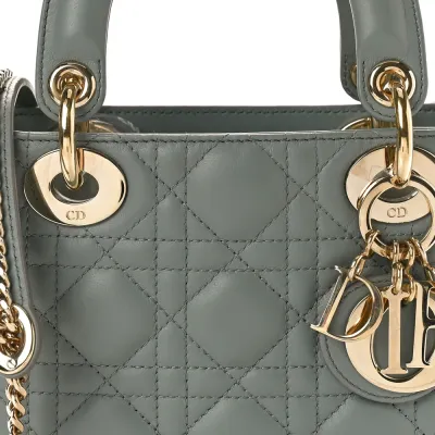 Dior Mini Lady Dior Grey Cannage Lambskin Leather Gold Hardware