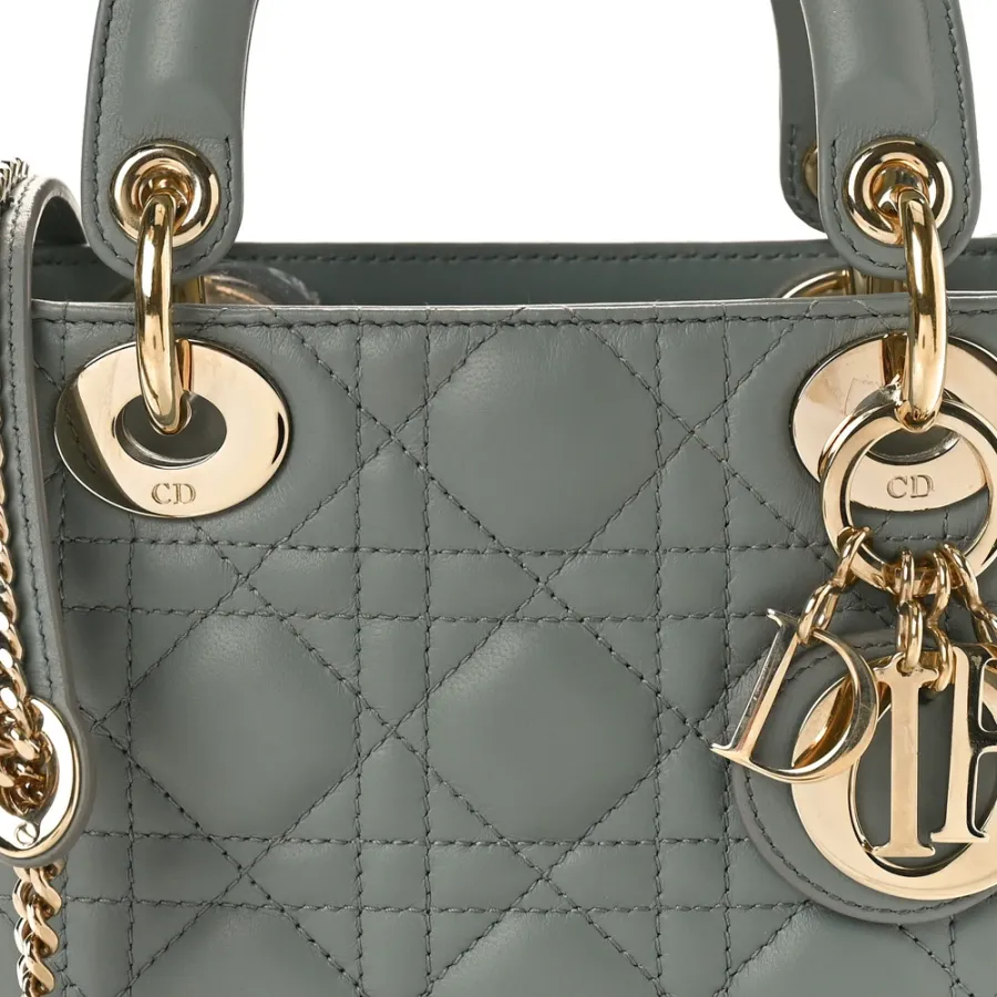 Dior Mini Lady Dior Grey Cannage Lambskin Leather Gold Hardware