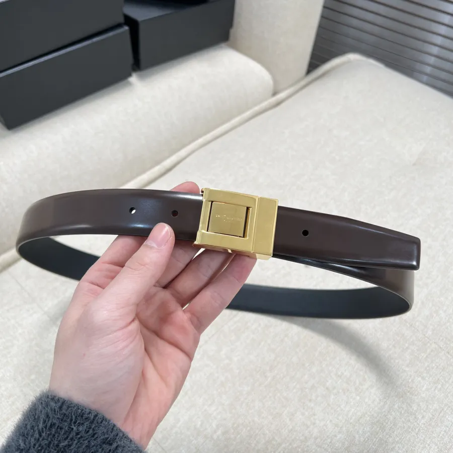 Saint Laurent LA 76 Belt In Burgundy/Black Smooth Calfskin With Gold/Silver Hardware 30mm