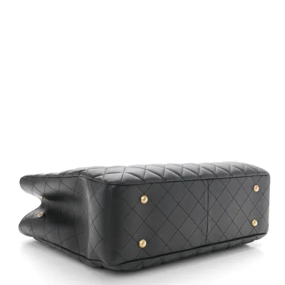 Chanel Classic Shopping Tote Large Black Quilted Calfskin Leather Gold Hardware
