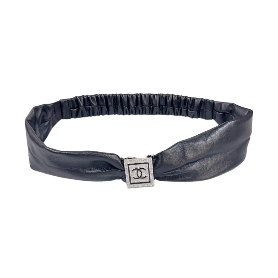 Chanel Women's Elastic Belt In Black/White Calfskin With Gold/Silver Hardware 50mm