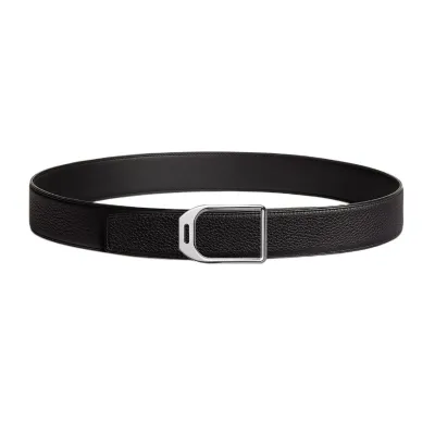 Hermès Men' s Jockey Buckle Reversible Belt In Brown/Black/Etoupe/Coffee/Blue Grained And Smooth Calfskin With Silver Hardware 38mm