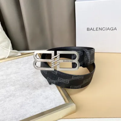 Balenciaga Men's BB Signature Belt In Black/Beige Bb Monogram Coated Canvas With Gold/Silver Hardware 38mm