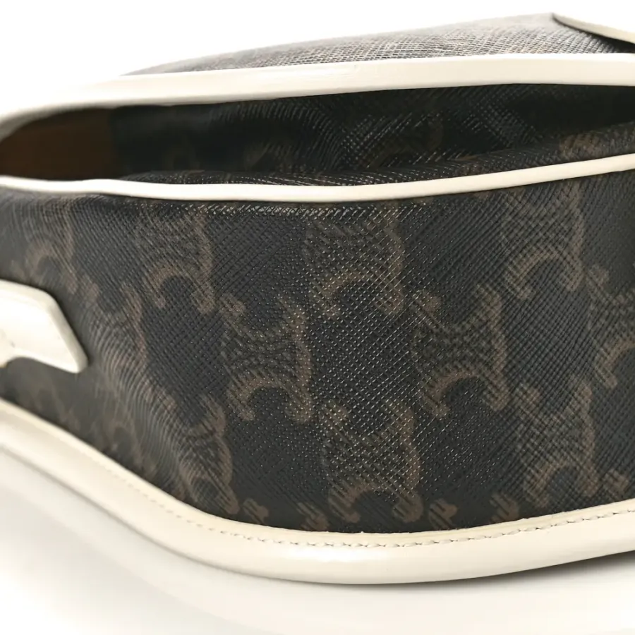 Celine Medium Folco Bag White Triomphe Canvas Gold Hardware