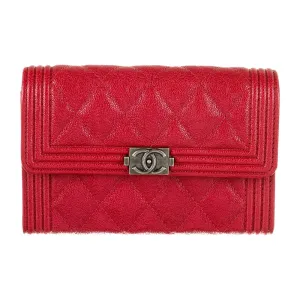 Chanel Small Interlocking CC Logo Compact Wallet Red Caviar Leather Silver Hardware