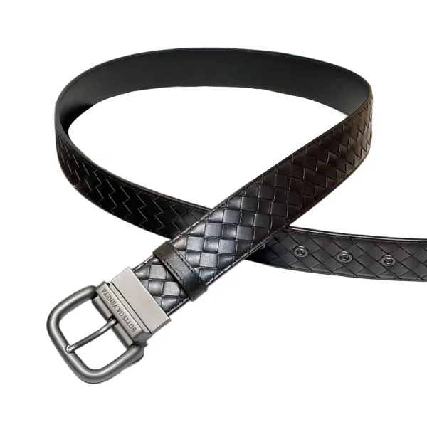 Bottega Veneta Men's Square Buckle Intrecciato Belt In Black/Coffee/Blue/Dark Grey Calfskin With Gun Black Hardware 40mm - Image 6