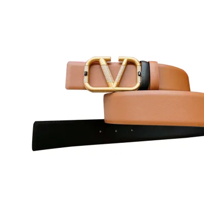 Valentino V Buckle With Crystal Belt In Brown/White Calfskin With Gold Hardware 40mm