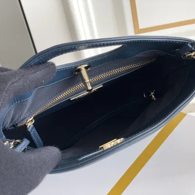 Chanel Oil Wax Leather Blue / Black Crossbody Bags