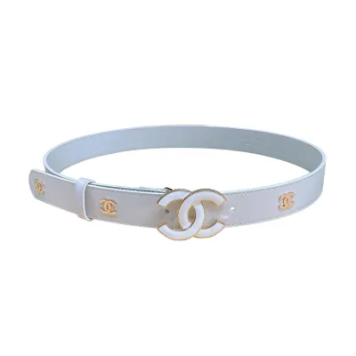 Chanel Women's CC Belt In Black/White Diamond Stitching Calfskin With Gold Hardware 30mm