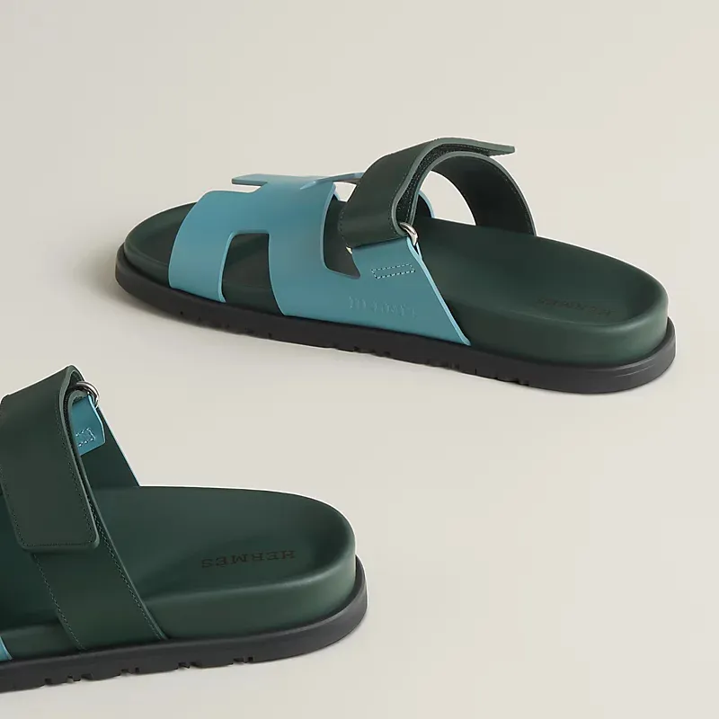HERMES Chypre Blue  and Green Slippers